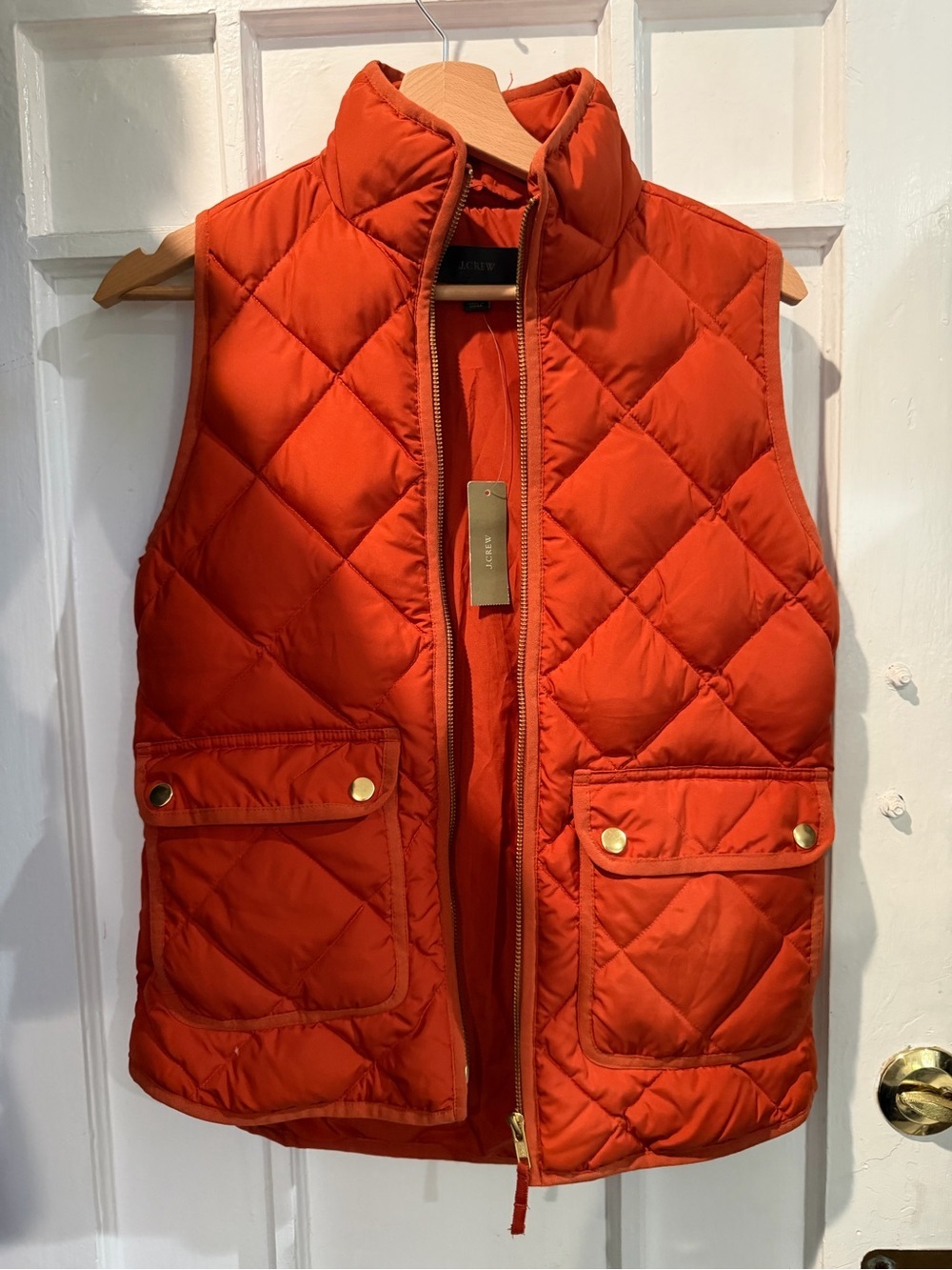 J. Crew Quilted Sleeveless Puffer Vest in Bright Orange